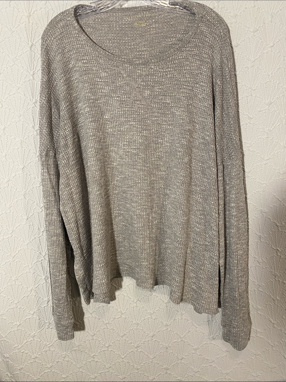 American Eagle Outfitters Waffle Knit Crewneck- Gray Oversized Women’s Large